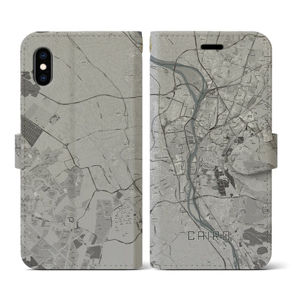 【カイロ（エジプト）】地図柄iPhoneケース（手帳タイプ）モノトーン・iPhone XS / X 用