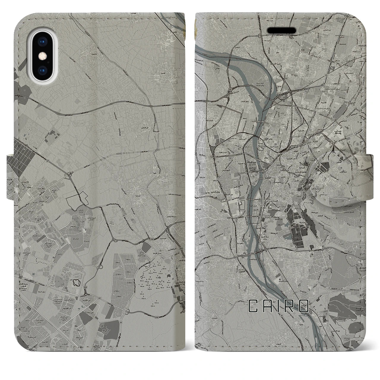 【カイロ】地図柄iPhoneケース（手帳両面タイプ・モノトーン）iPhone XS Max 用