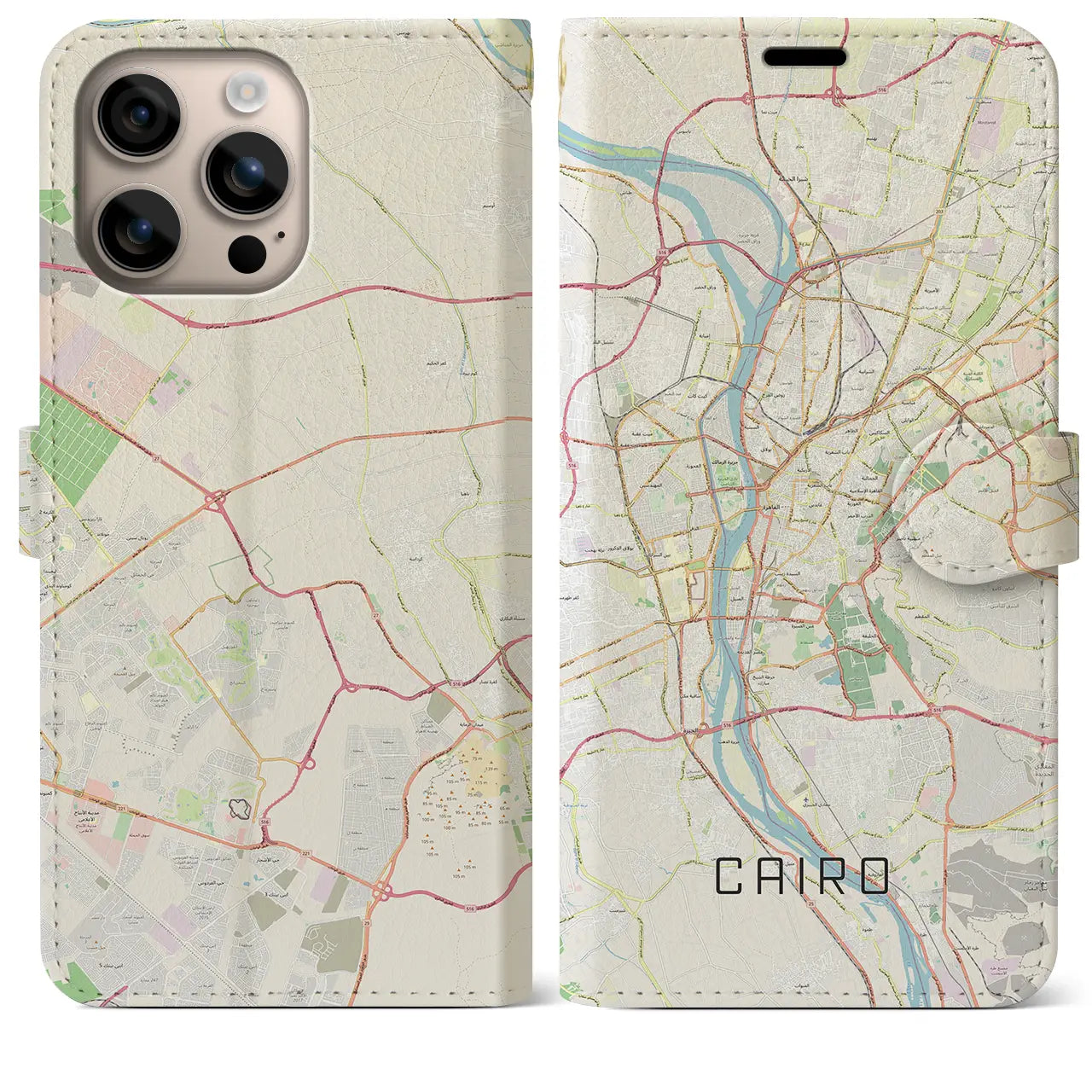 【カイロ（エジプト）】地図柄iPhoneケース（手帳タイプ）ナチュラル・iPhone 16 Plus 用