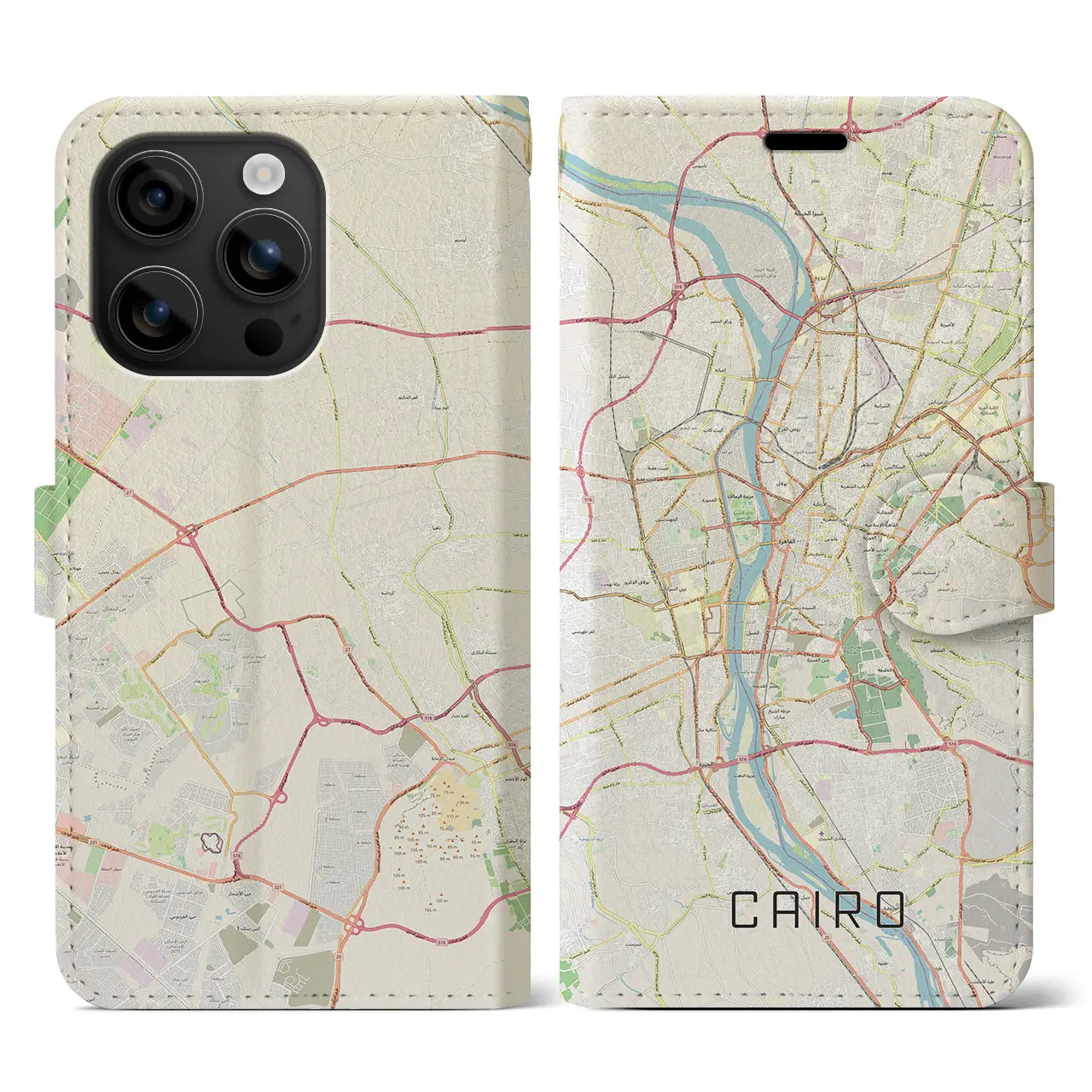 【カイロ（エジプト）】地図柄iPhoneケース（手帳タイプ）ナチュラル・iPhone 16 用