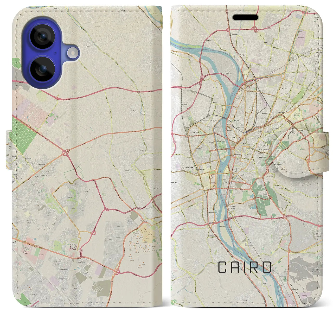 【カイロ（エジプト）】地図柄iPhoneケース（手帳タイプ）ナチュラル・iPhone 16 Pro Max 用