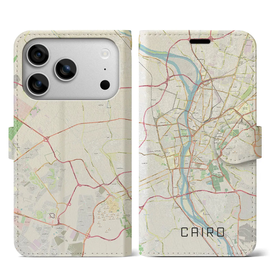 【カイロ(エジプト)】地図柄iPhoneケース(手帳タイプ)モノトーン・iPhone 17 Pro Max 用