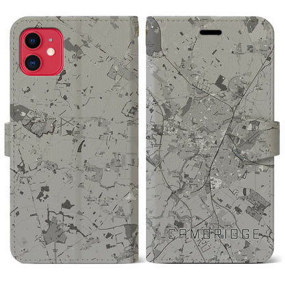 【ケンブリッジ（イギリス）】地図柄iPhoneケース（手帳タイプ）モノトーン・iPhone 11 用