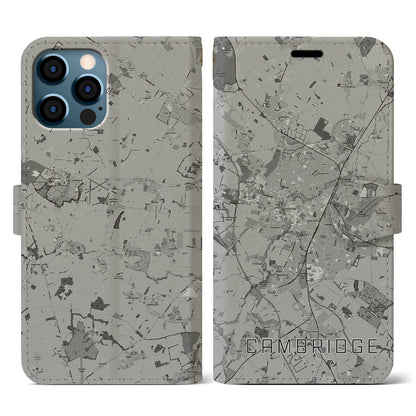 【ケンブリッジ（イギリス）】地図柄iPhoneケース（手帳タイプ）モノトーン・iPhone 12 / 12 Pro 用