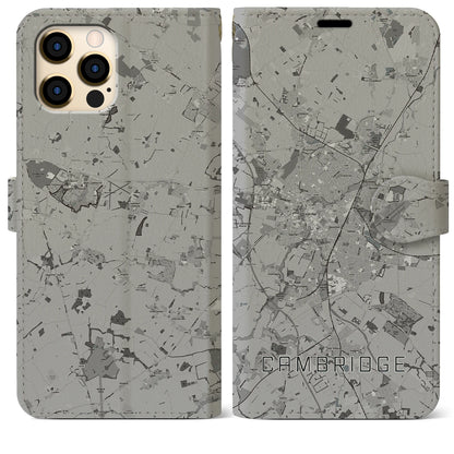 【ケンブリッジ（イギリス）】地図柄iPhoneケース（手帳タイプ）モノトーン・iPhone 12 Pro Max 用