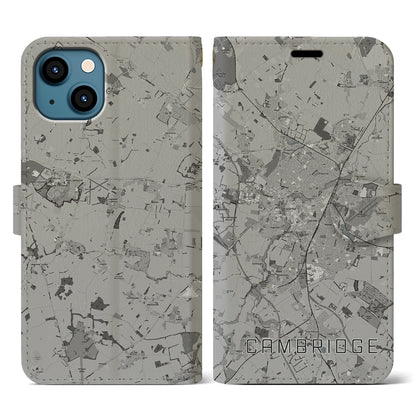 【ケンブリッジ（イギリス）】地図柄iPhoneケース（手帳タイプ）モノトーン・iPhone 13 用
