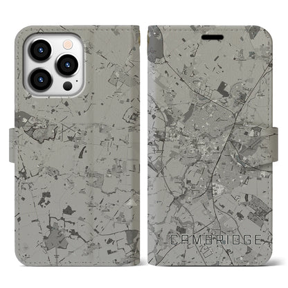 【ケンブリッジ（イギリス）】地図柄iPhoneケース（手帳タイプ）モノトーン・iPhone 13 Pro 用
