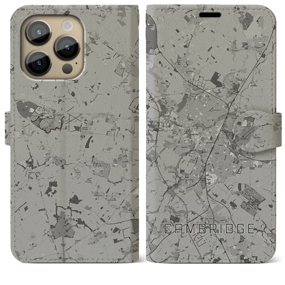 【ケンブリッジ（イギリス）】地図柄iPhoneケース（手帳タイプ）モノトーン・iPhone 14 Pro Max 用