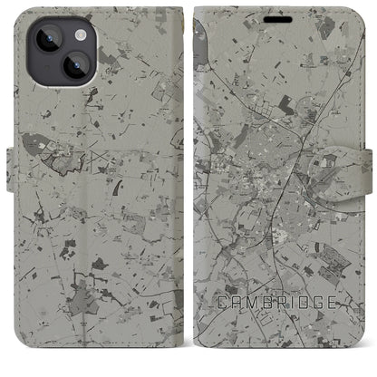 【ケンブリッジ（イギリス）】地図柄iPhoneケース（手帳タイプ）モノトーン・iPhone 14 Plus 用