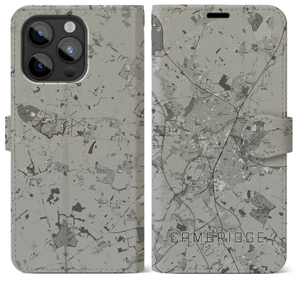 【ケンブリッジ（イギリス）】地図柄iPhoneケース（手帳タイプ）モノトーン・iPhone 15 Pro Max 用