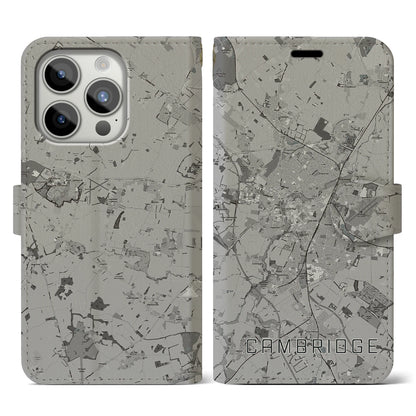 【ケンブリッジ（イギリス）】地図柄iPhoneケース（手帳タイプ）モノトーン・iPhone 15 Pro 用