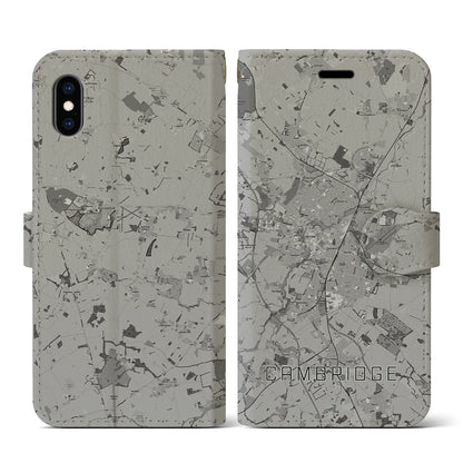 【ケンブリッジ（イギリス）】地図柄iPhoneケース（手帳タイプ）モノトーン・iPhone XS / X 用