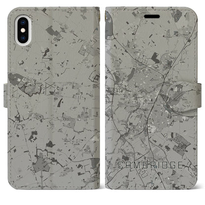 【ケンブリッジ（イギリス）】地図柄iPhoneケース（手帳タイプ）モノトーン・iPhone XS Max 用