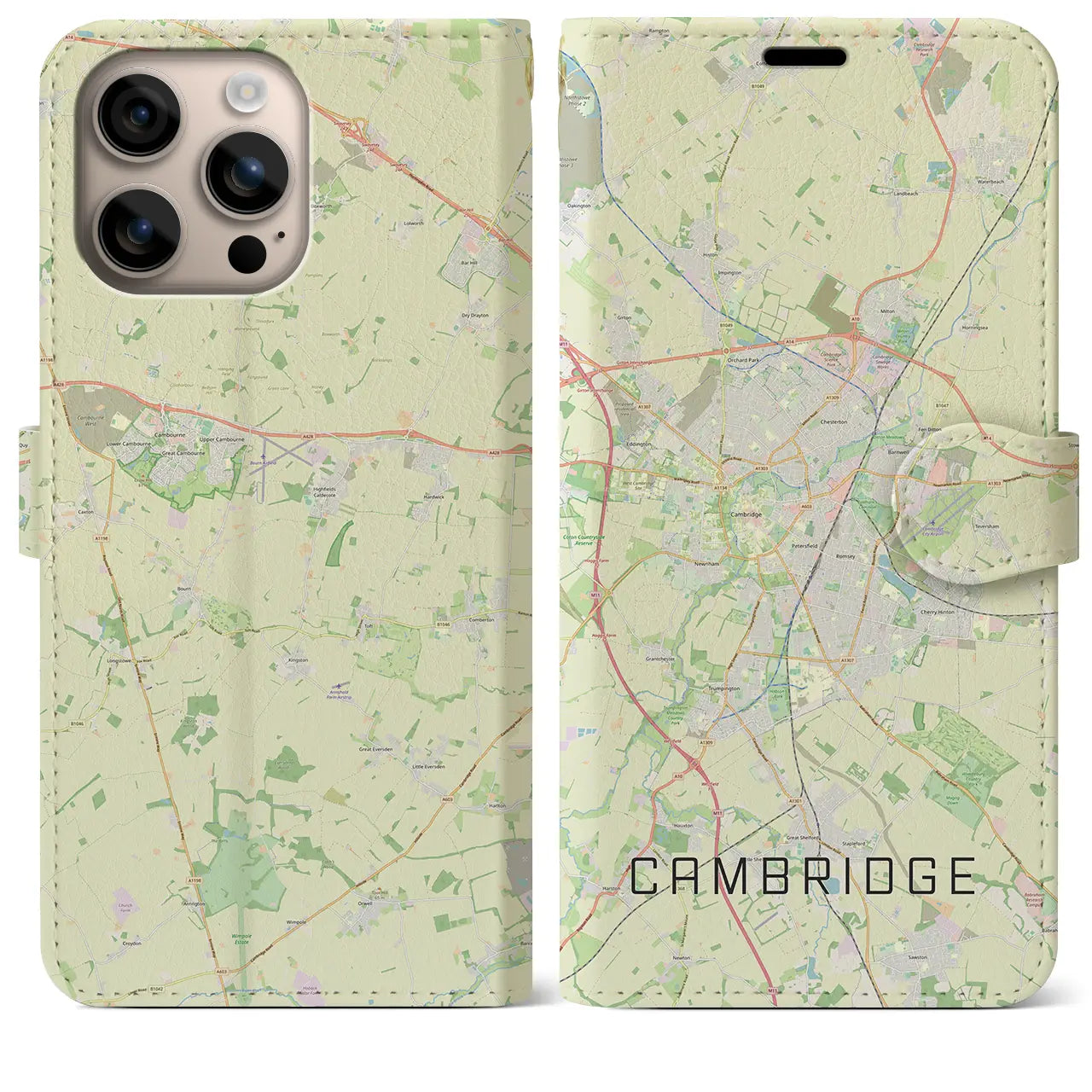 【ケンブリッジ（イギリス）】地図柄iPhoneケース（手帳タイプ）ナチュラル・iPhone 16 Plus 用