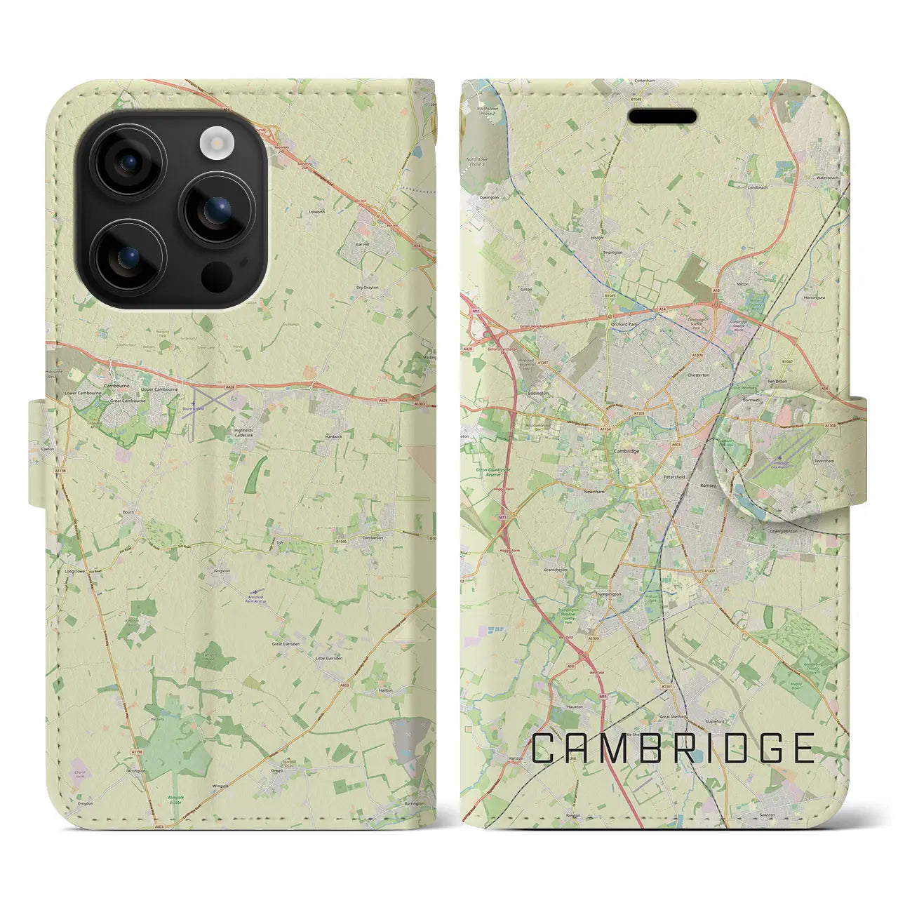 【ケンブリッジ（イギリス）】地図柄iPhoneケース（手帳タイプ）ナチュラル・iPhone 16 用