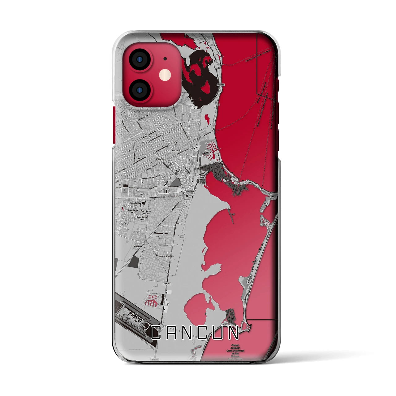 【カンクン（メキシコ）】地図柄iPhoneケース（クリアタイプ）