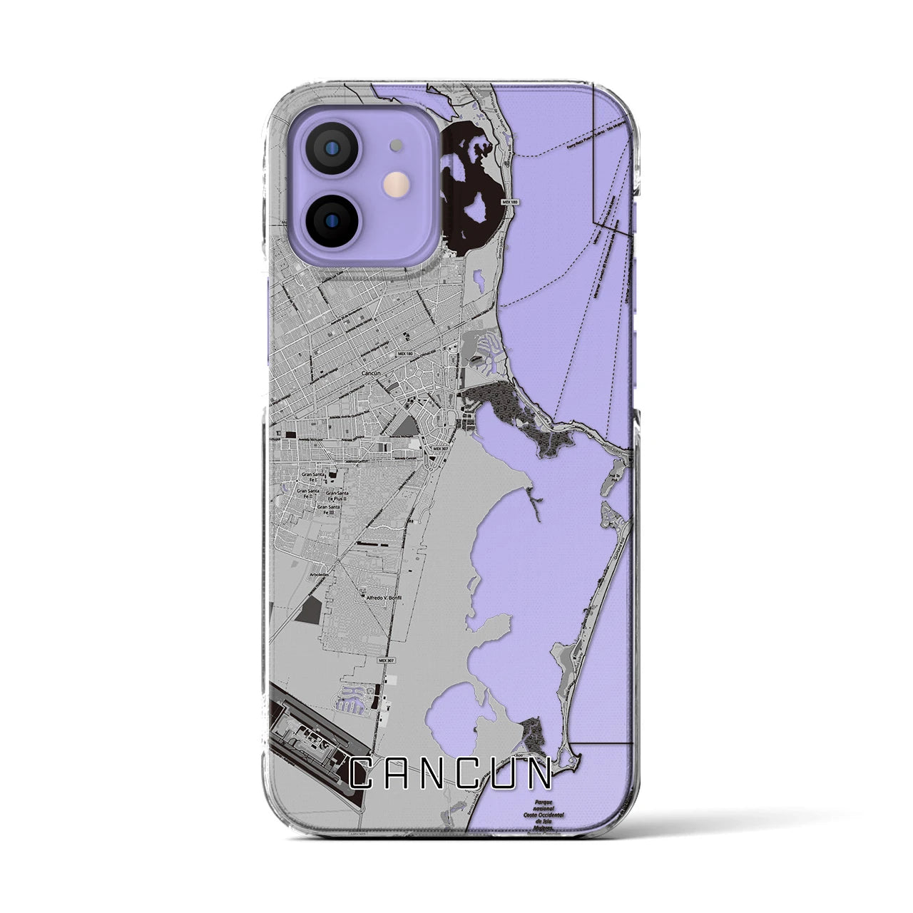 【カンクン（メキシコ）】地図柄iPhoneケース（クリアタイプ）