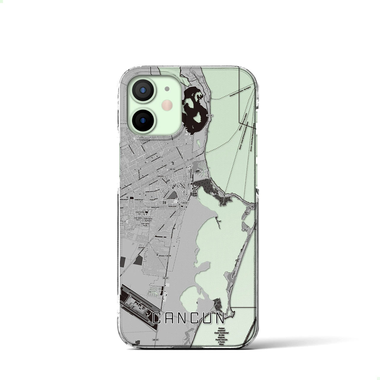 【カンクン（メキシコ）】地図柄iPhoneケース（クリアタイプ）