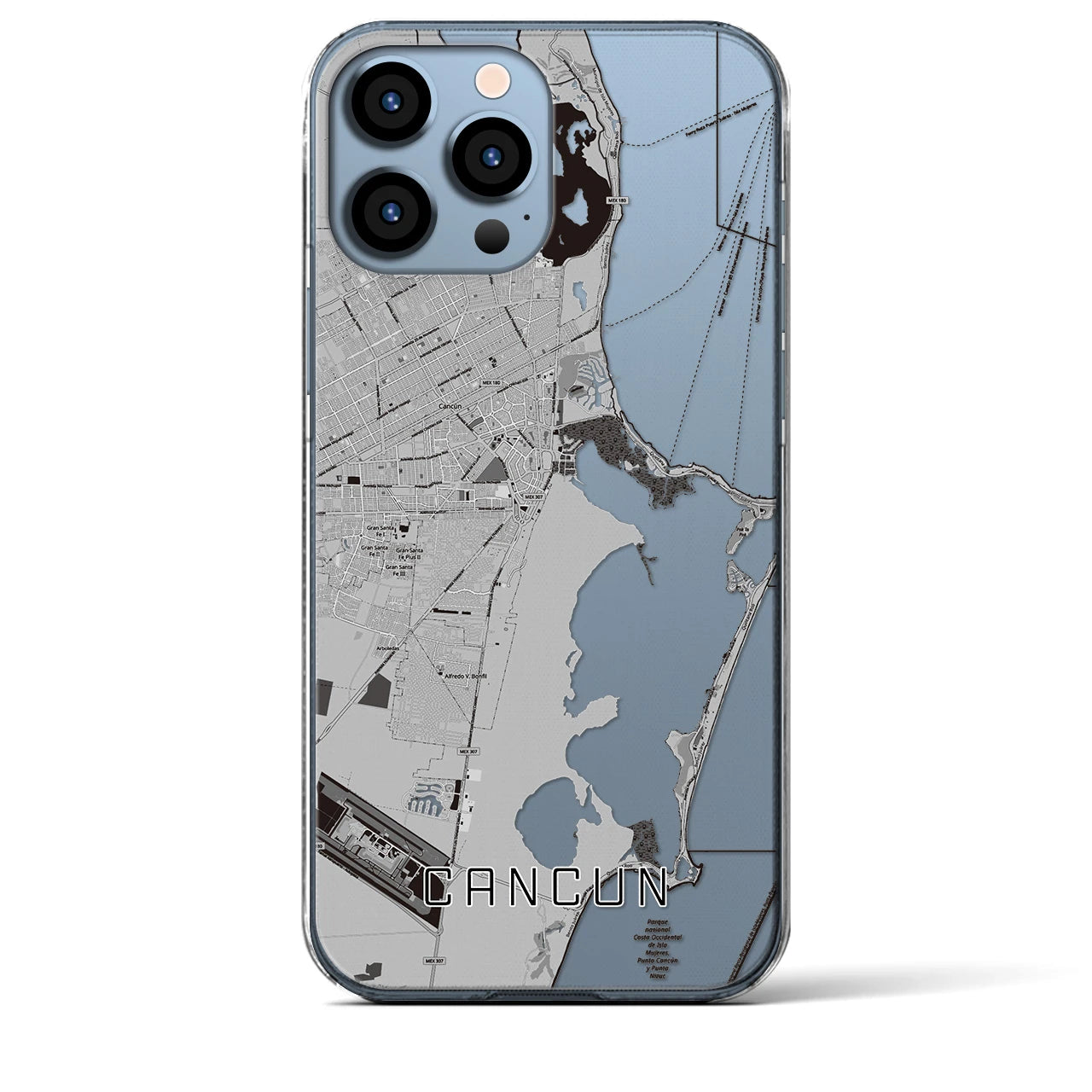 【カンクン（メキシコ）】地図柄iPhoneケース（クリアタイプ）