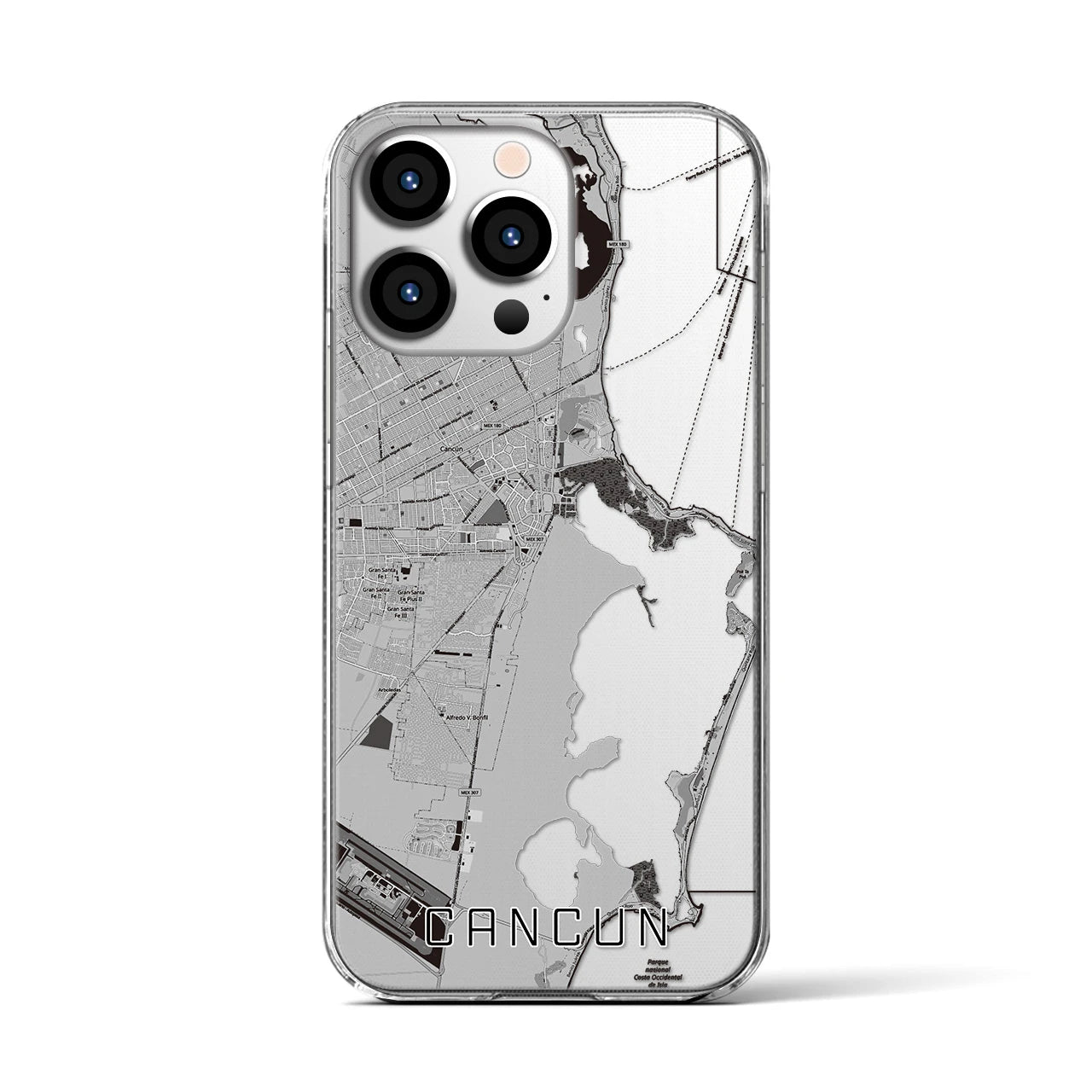 【カンクン（メキシコ）】地図柄iPhoneケース（クリアタイプ）