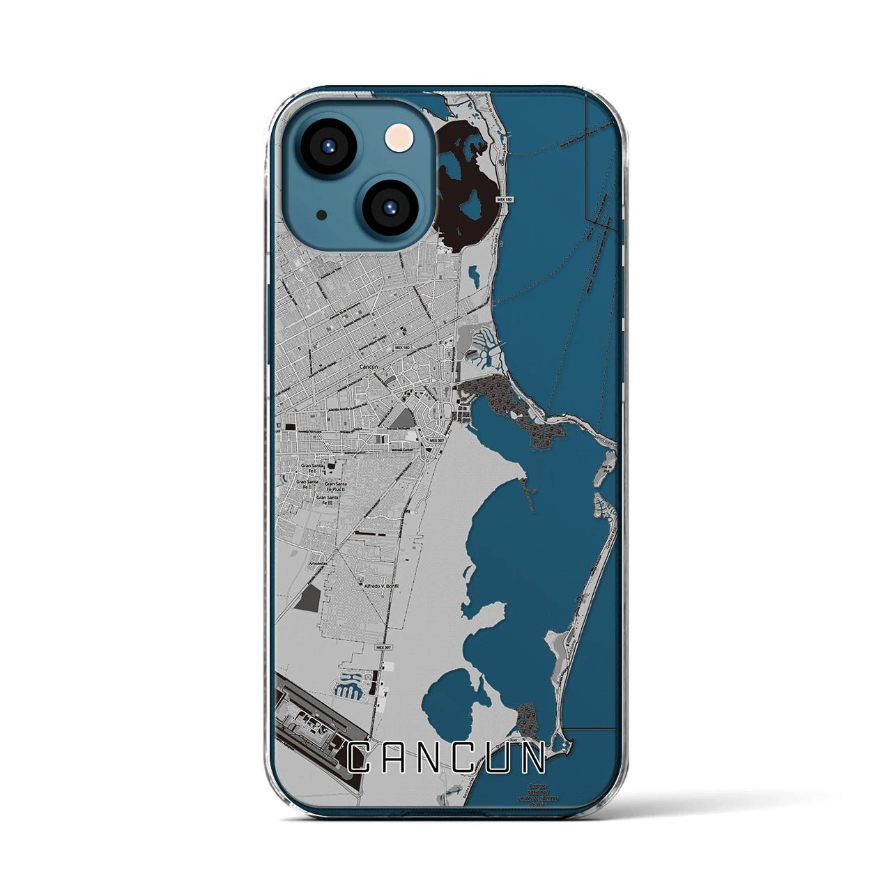 【カンクン（メキシコ）】地図柄iPhoneケース（クリアタイプ）