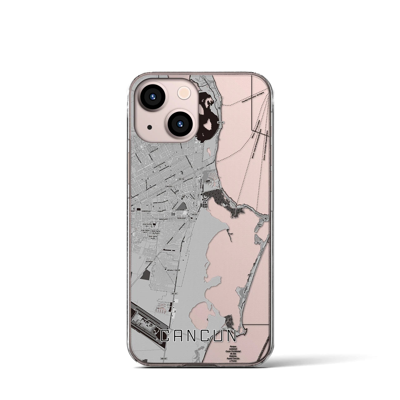 【カンクン（メキシコ）】地図柄iPhoneケース（クリアタイプ）