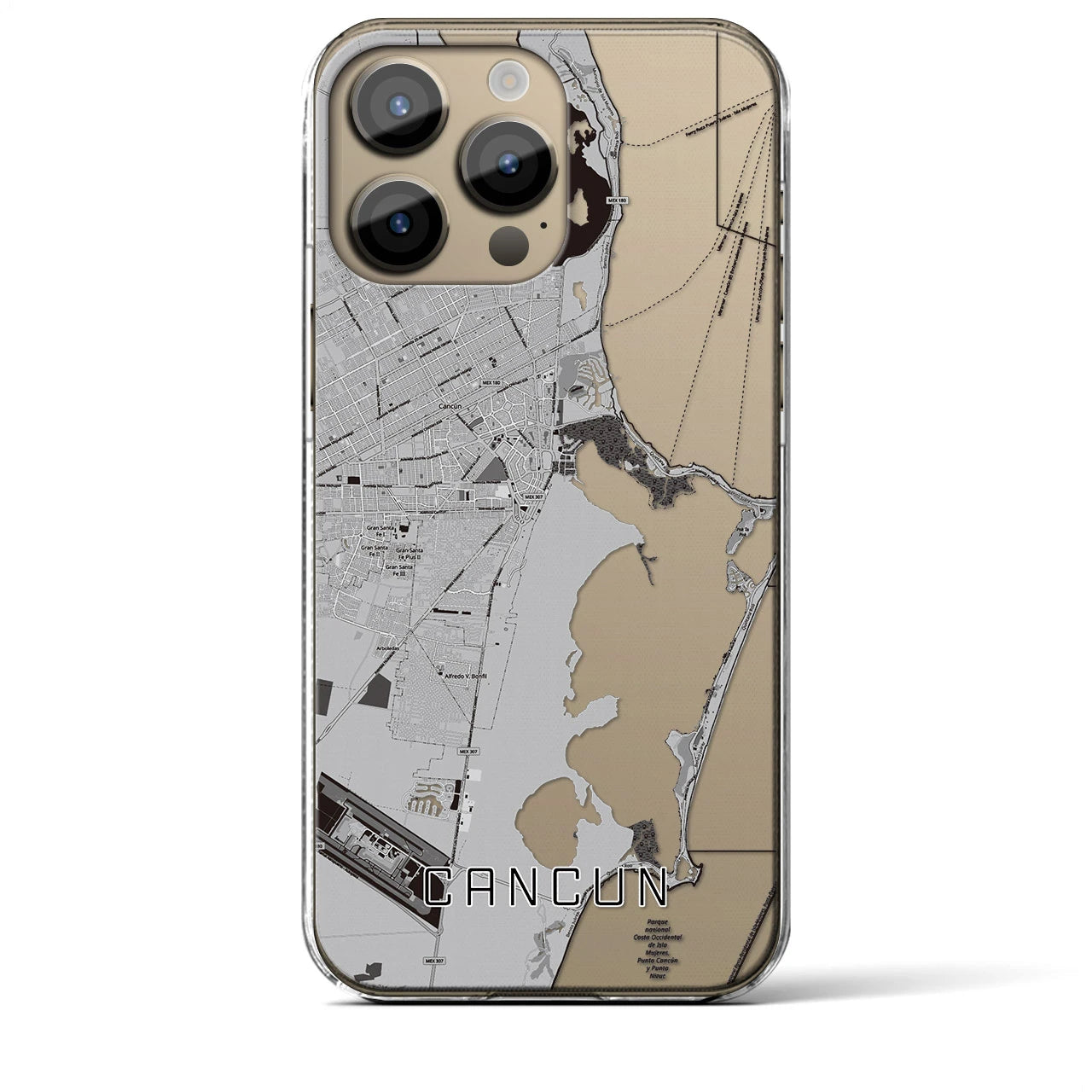 【カンクン（メキシコ）】地図柄iPhoneケース（クリアタイプ）