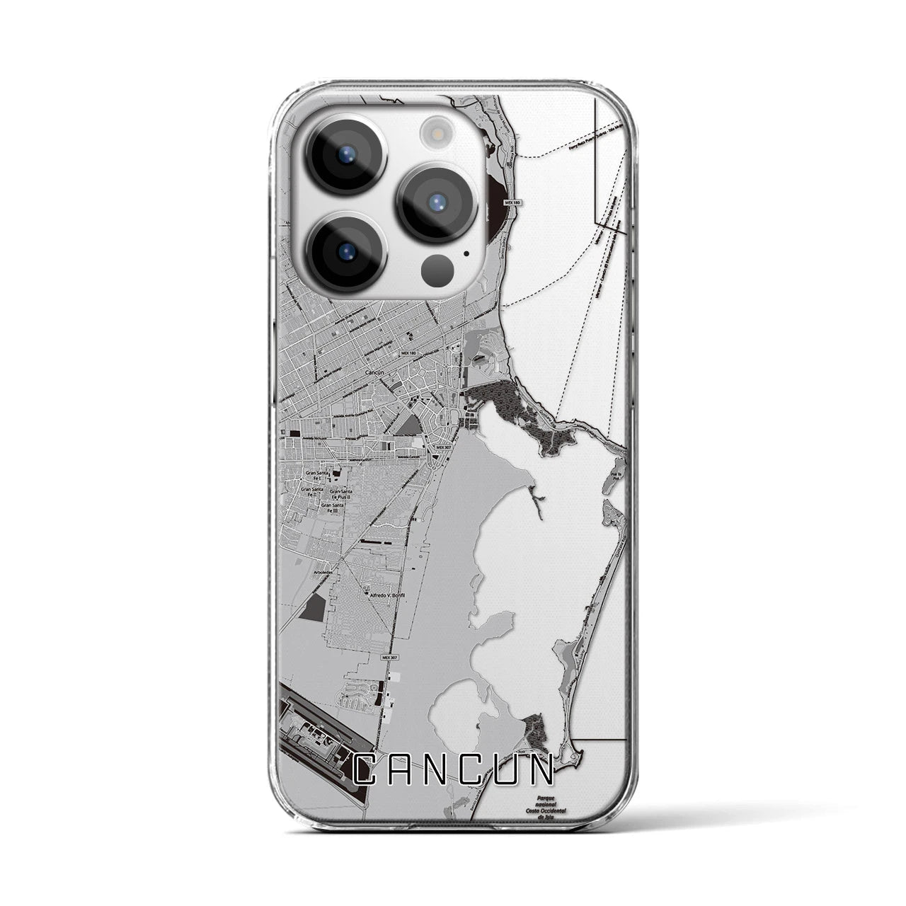【カンクン（メキシコ）】地図柄iPhoneケース（クリアタイプ）