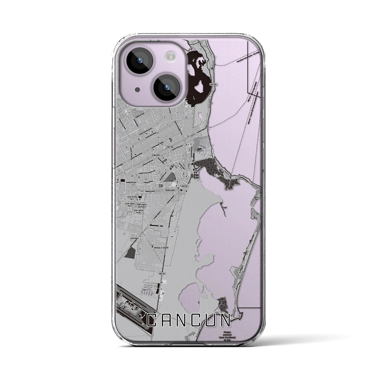【カンクン（メキシコ）】地図柄iPhoneケース（クリアタイプ）