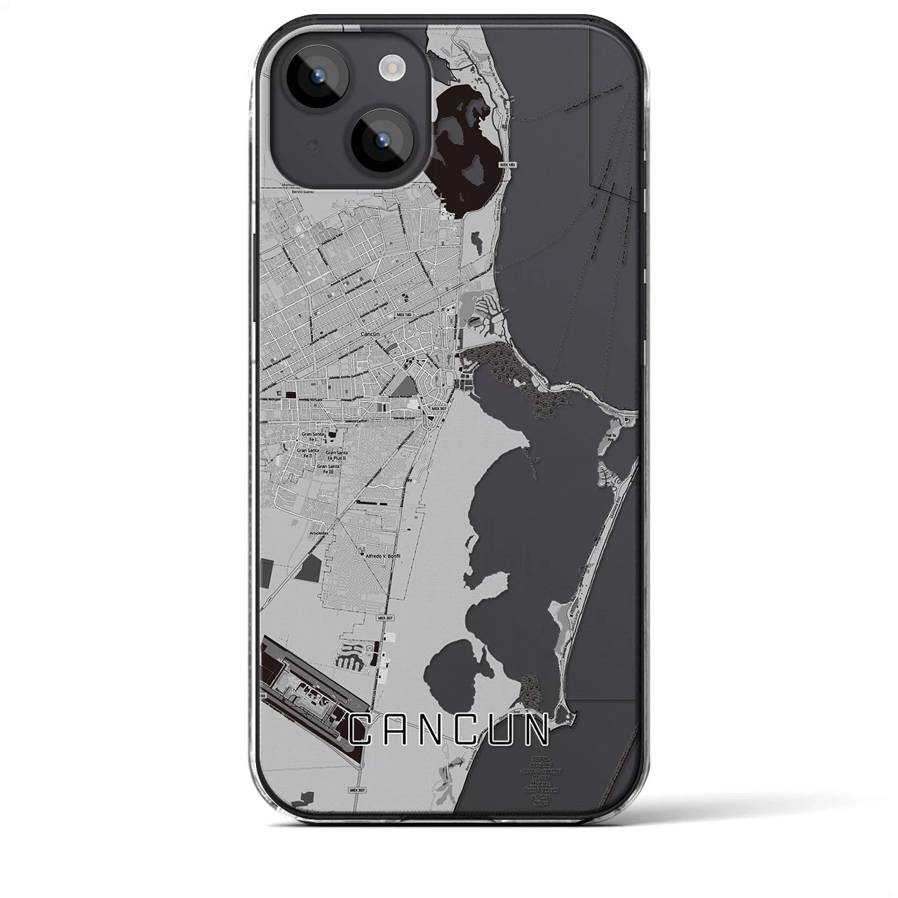 【カンクン（メキシコ）】地図柄iPhoneケース（クリアタイプ）