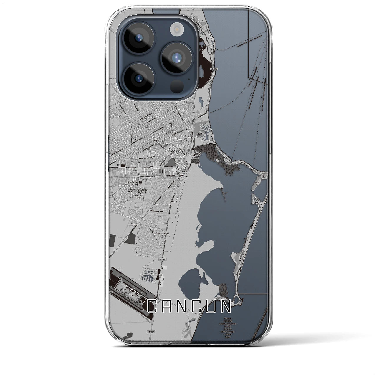 【カンクン（メキシコ）】地図柄iPhoneケース（クリアタイプ）