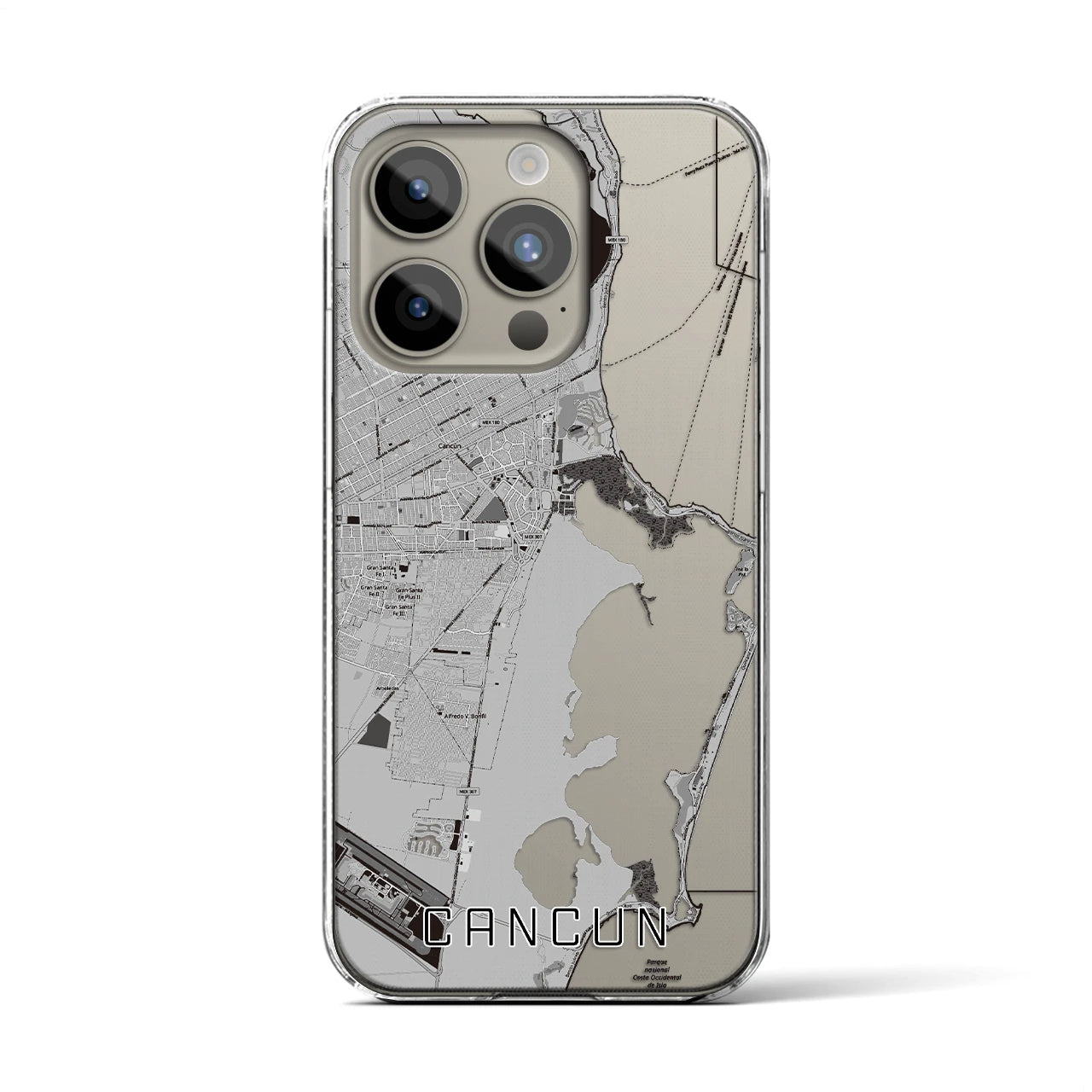 【カンクン（メキシコ）】地図柄iPhoneケース（クリアタイプ）