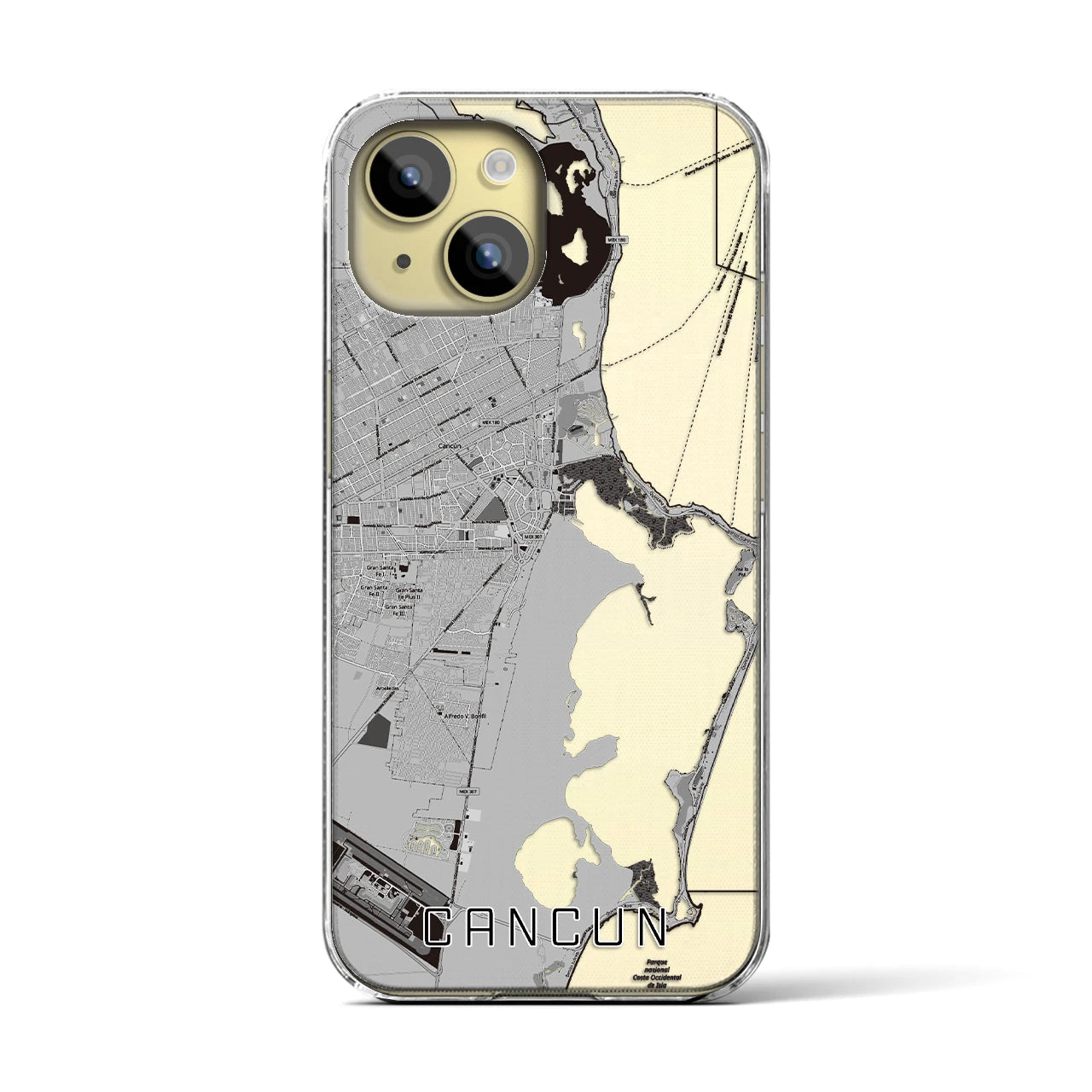 【カンクン（メキシコ）】地図柄iPhoneケース（クリアタイプ）
