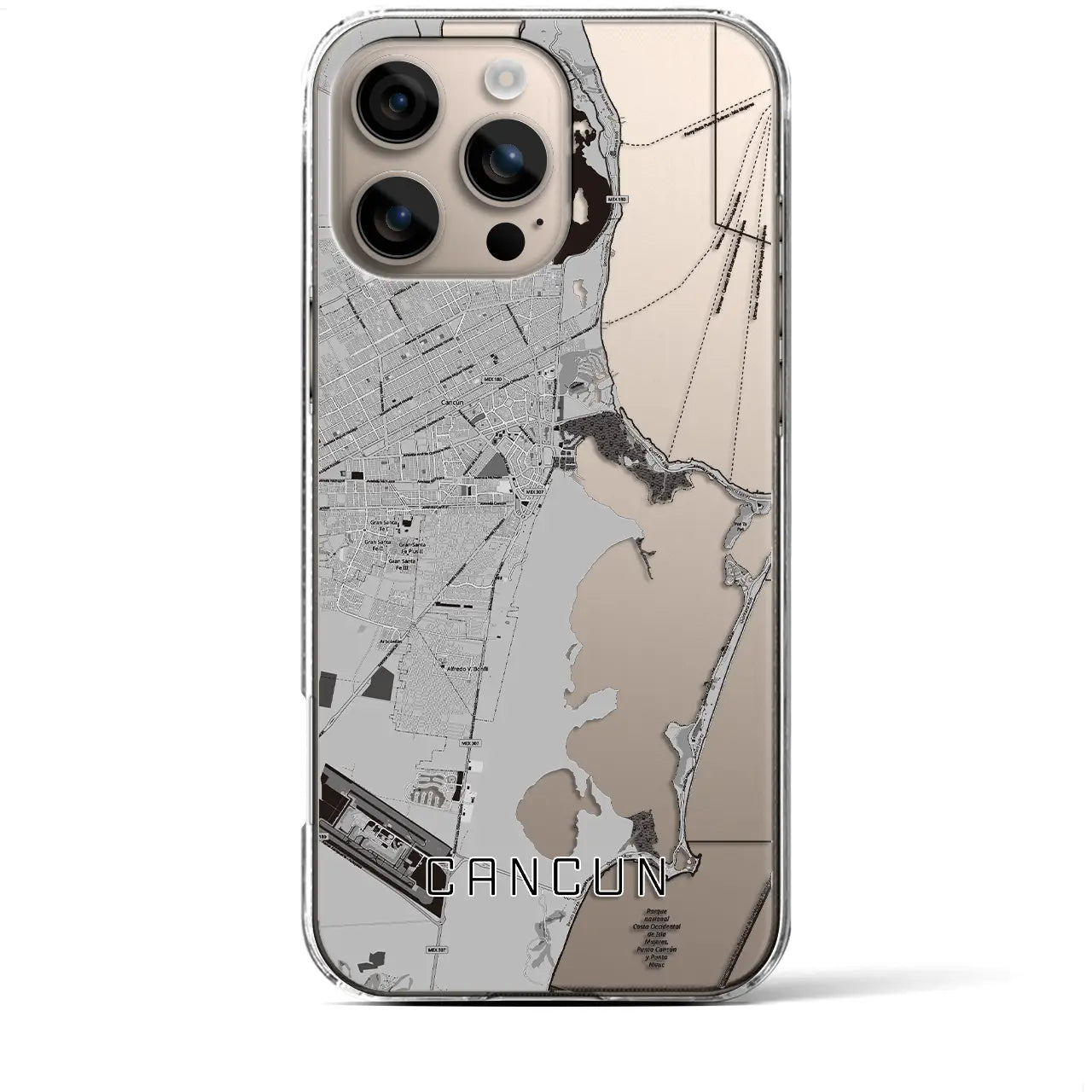 【カンクン（メキシコ）】地図柄iPhoneケース（クリアタイプ）