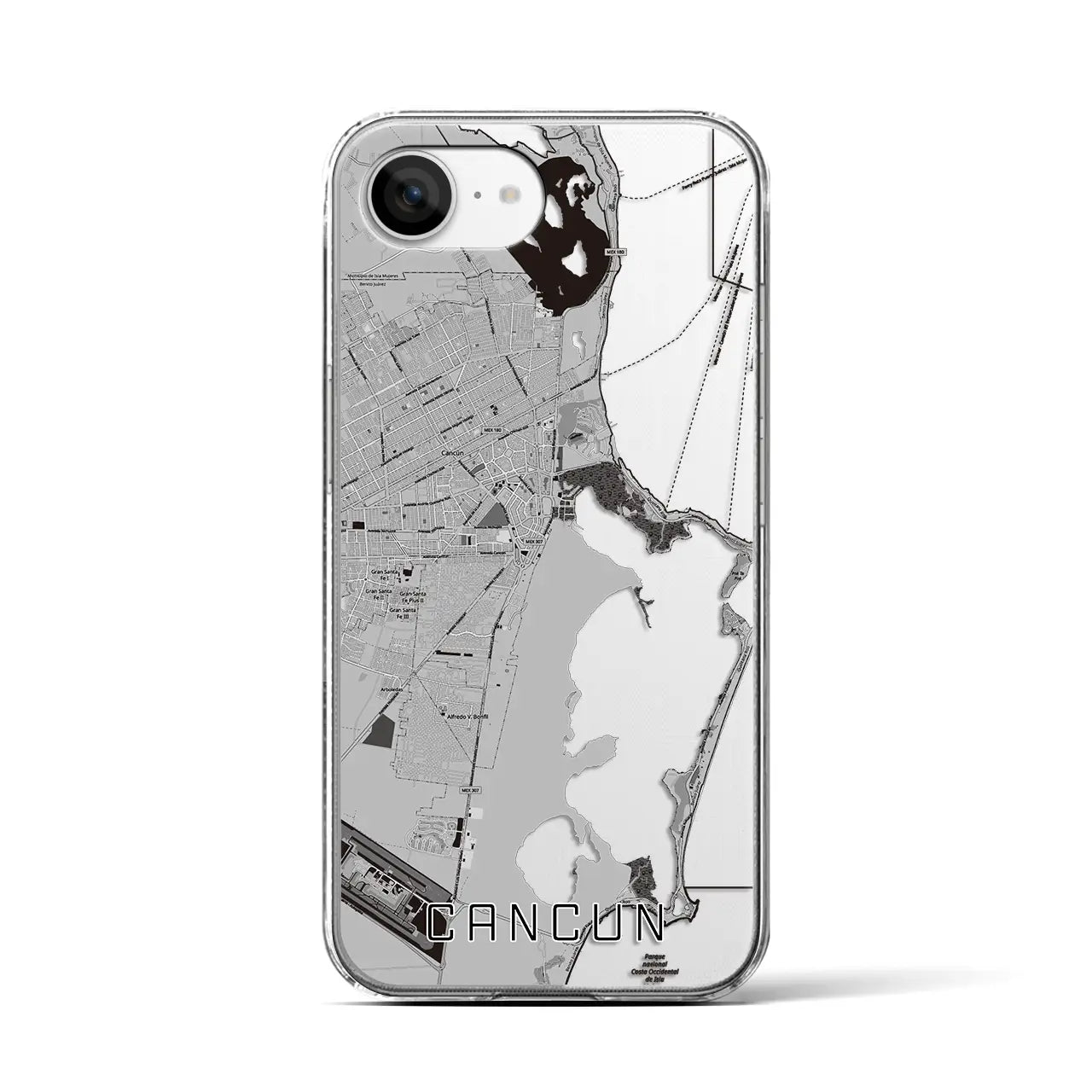 【カンクン（メキシコ）】地図柄iPhoneケース（クリアタイプ）