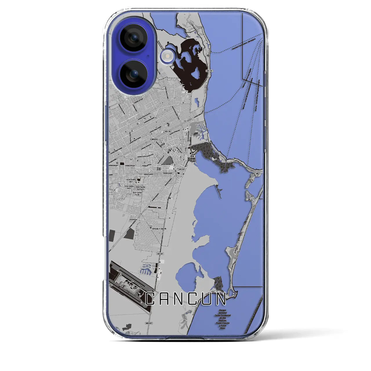 【カンクン（メキシコ）】地図柄iPhoneケース（クリアタイプ）
