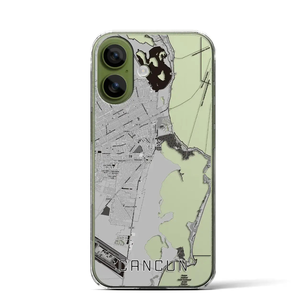 【カンクン（メキシコ）】地図柄iPhoneケース（クリアタイプ）モノトーン・iPhone 17 Pro Max 用
