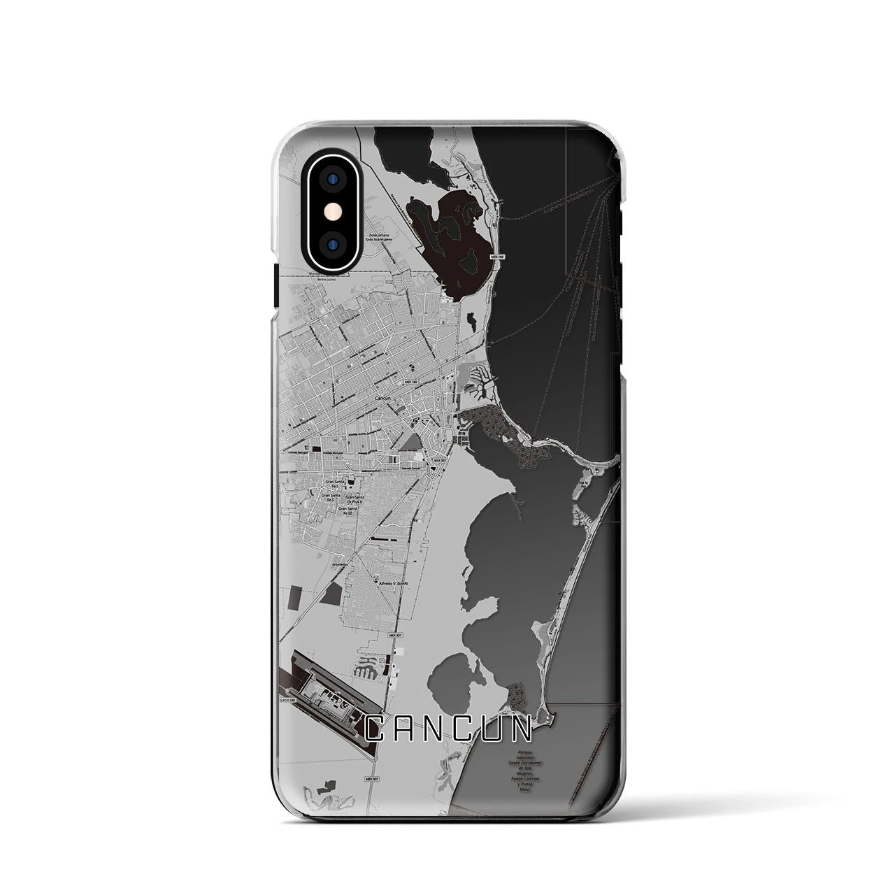 【カンクン（メキシコ）】地図柄iPhoneケース（クリアタイプ）モノトーン・iPhone XS / X 用