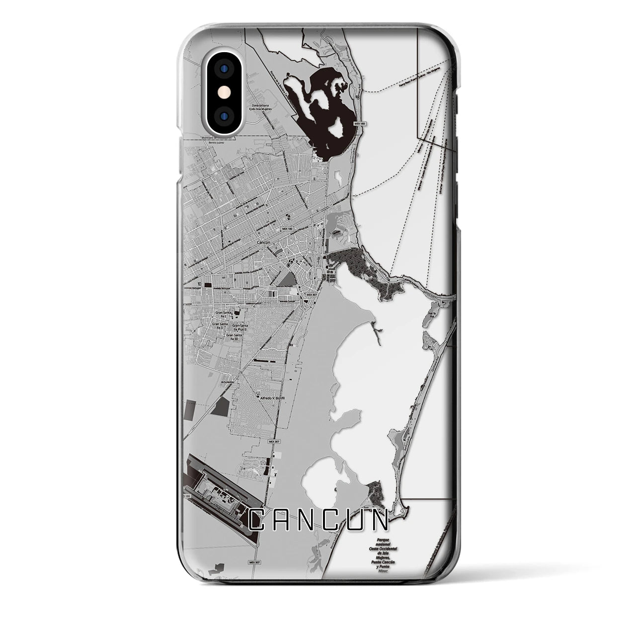 【カンクン（メキシコ）】地図柄iPhoneケース（クリアタイプ）
