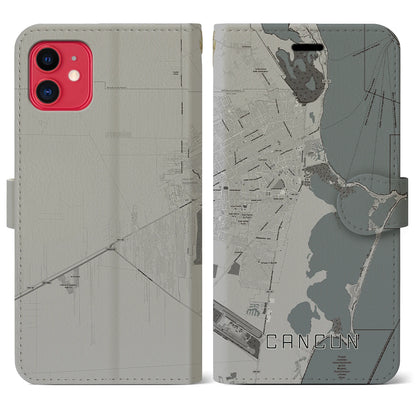 【カンクン（メキシコ）】地図柄iPhoneケース（手帳タイプ）モノトーン・iPhone 11 用