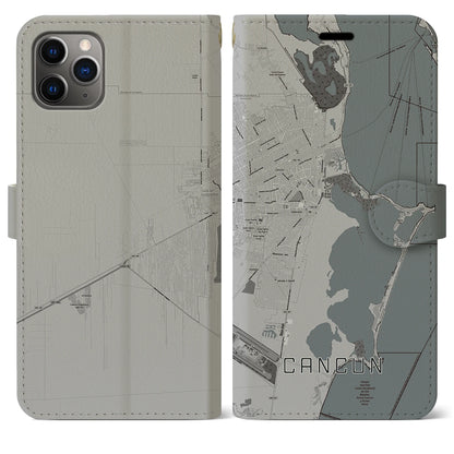 【カンクン（メキシコ）】地図柄iPhoneケース（手帳タイプ）モノトーン・iPhone 11 Pro Max 用