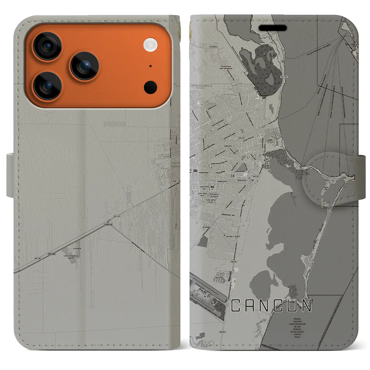 【カンクン（メキシコ）】地図柄iPhoneケース（手帳タイプ）