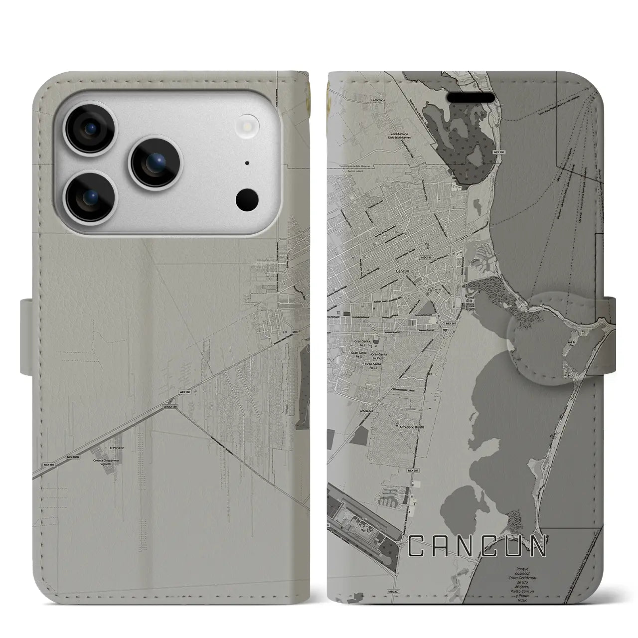 【カンクン（メキシコ）】地図柄iPhoneケース（手帳タイプ）