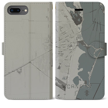【カンクン（メキシコ）】地図柄iPhoneケース（手帳タイプ）モノトーン・iPhone 8Plus /7Plus / 6sPlus / 6Plus 用
