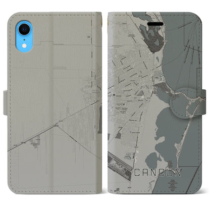 【カンクン（メキシコ）】地図柄iPhoneケース（手帳タイプ）モノトーン・iPhone XR 用