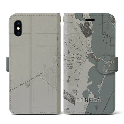 【カンクン（メキシコ）】地図柄iPhoneケース（手帳タイプ）モノトーン・iPhone XS / X 用