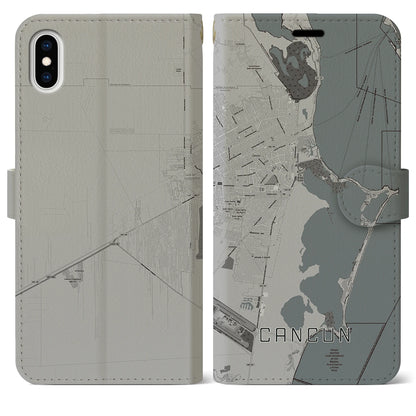 【カンクン（メキシコ）】地図柄iPhoneケース（手帳タイプ）モノトーン・iPhone XS Max 用