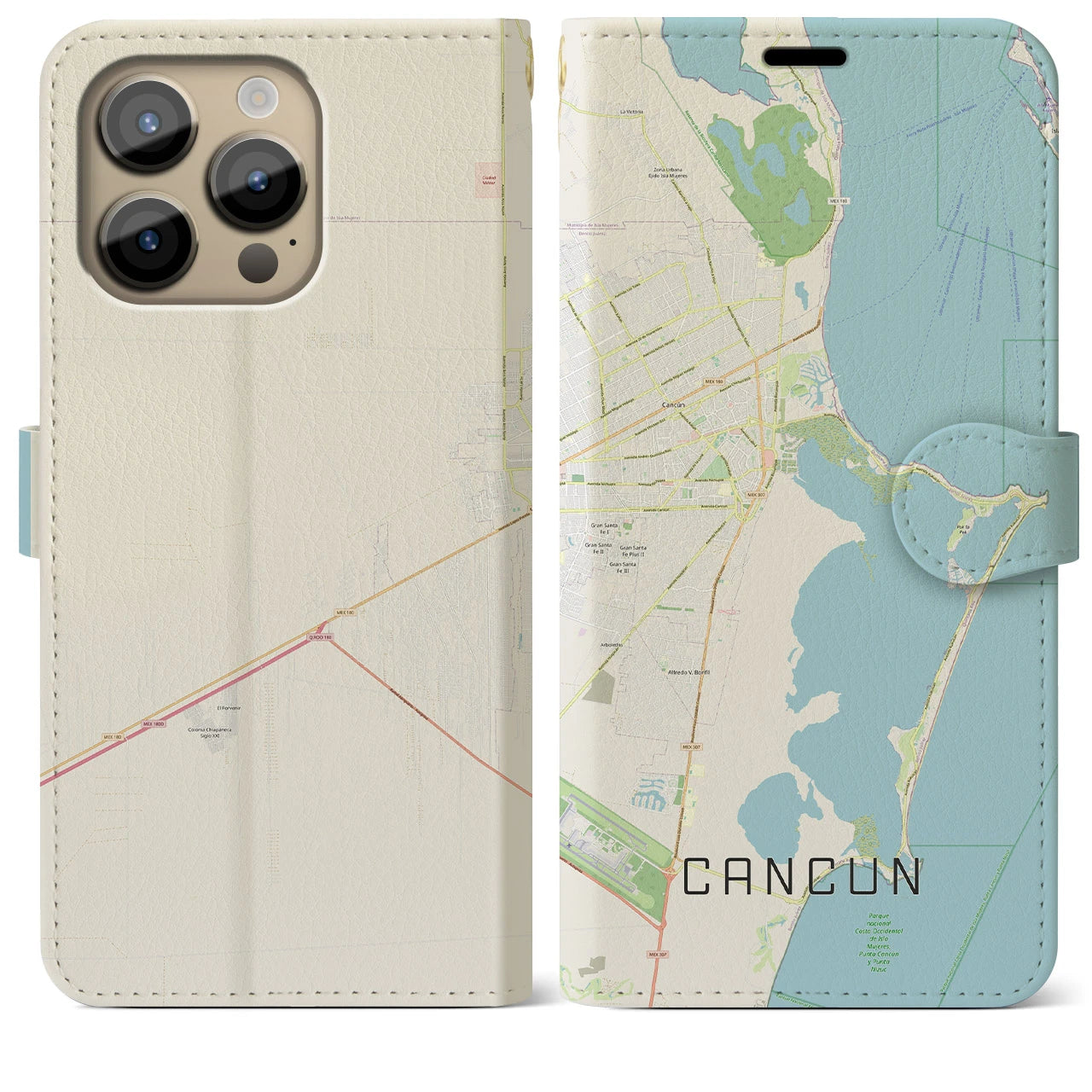 【カンクン（メキシコ）】地図柄iPhoneケース（手帳タイプ）