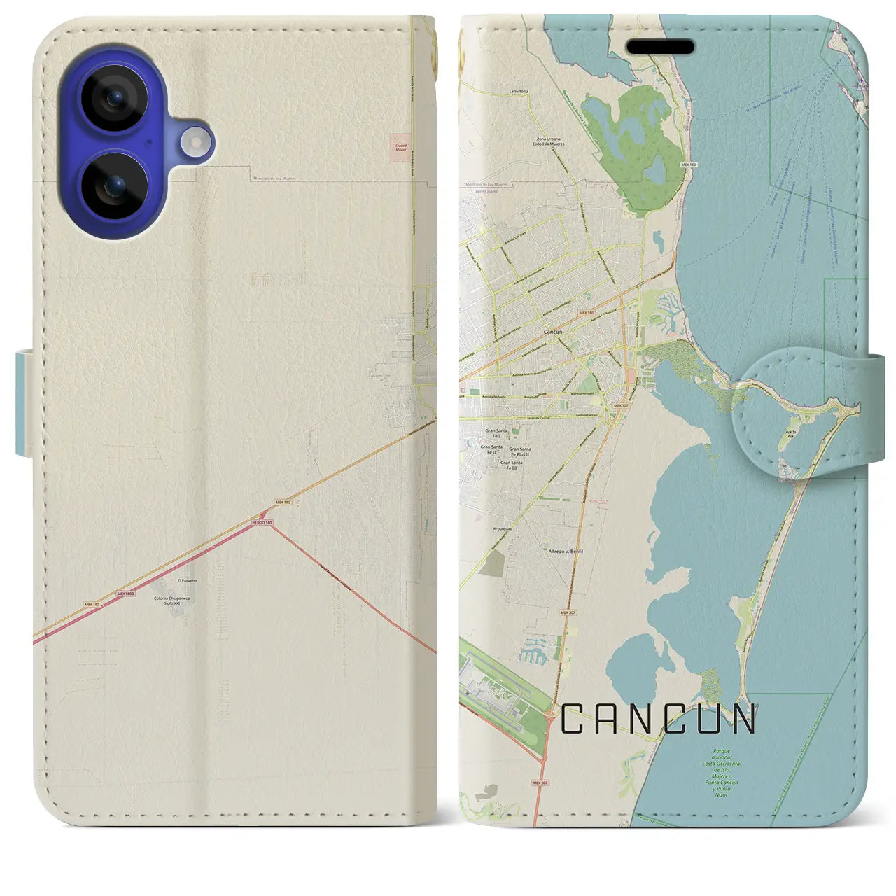 【カンクン（メキシコ）】地図柄iPhoneケース（手帳タイプ）