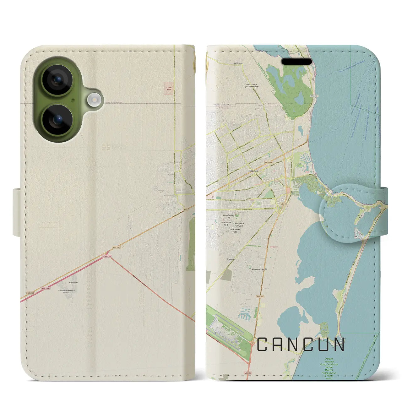 【カンクン（メキシコ）】地図柄iPhoneケース（手帳タイプ）